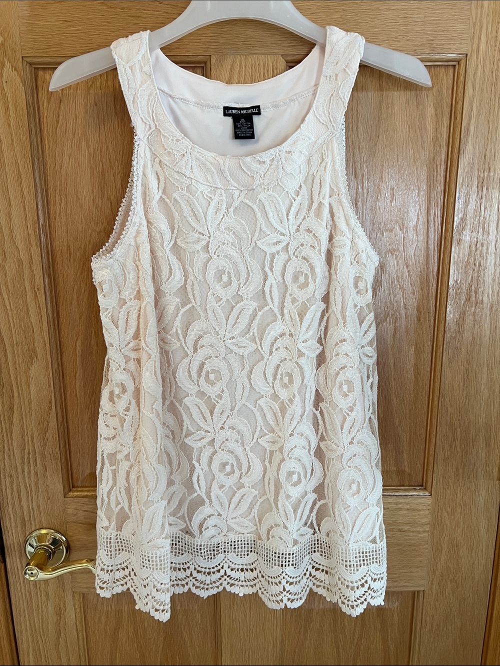 Lovely Lauren Michelle Ivory Floral Lace Classy Sleeveless Tank Top - XL